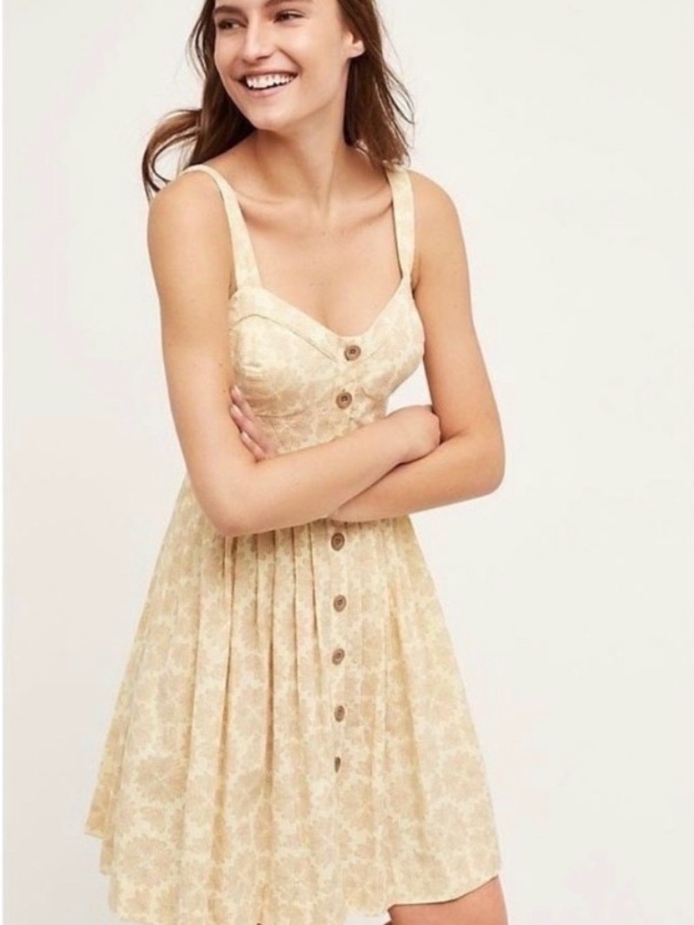 Anthropologie Maeve Sleeveless Button-Front Cream Floral Sundress Size 8